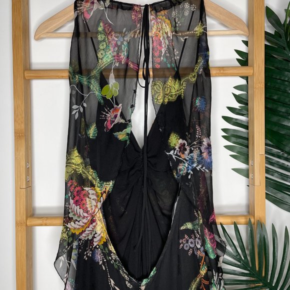 SOLD Etro Black Metallic Floral Print Fil Coupé Silk Chiffon Dress Size 44 S-M - Picture 8 of 13